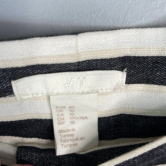 Coastal H&M Striped Linen Cropped Wide Leg High Waist Culottes Pants Pleated 10 - Picture 8 of 12